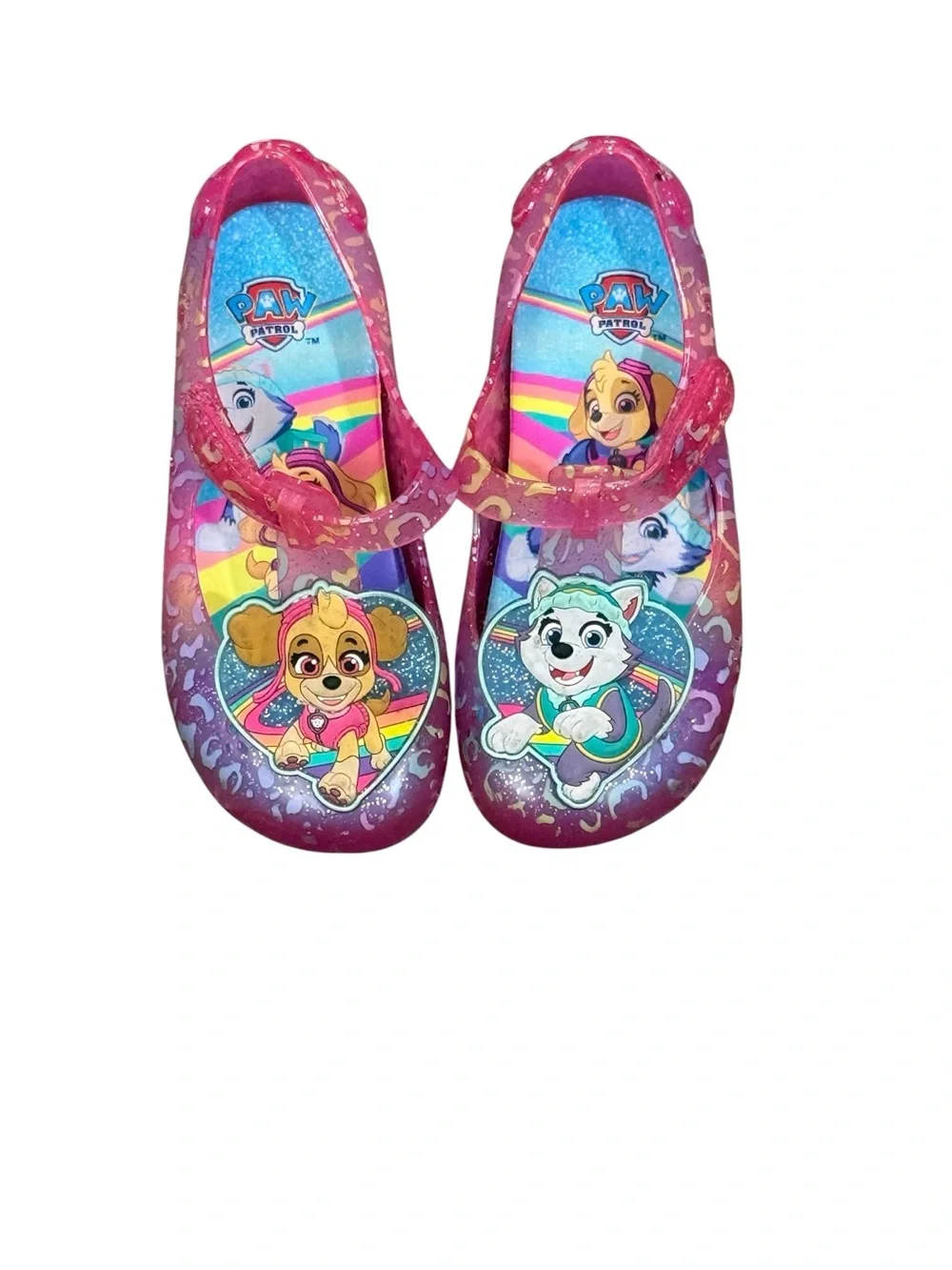Paw Patrol Pink Purple Glitter Mary Jane Shoes with Rainbow Graphics